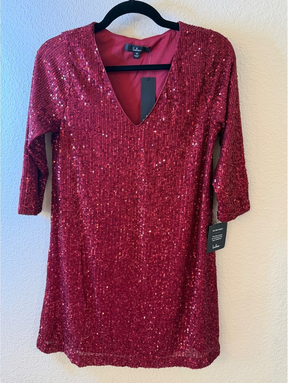 Lulus Women’s XS Burgundy Wine Sequin Shift Dress